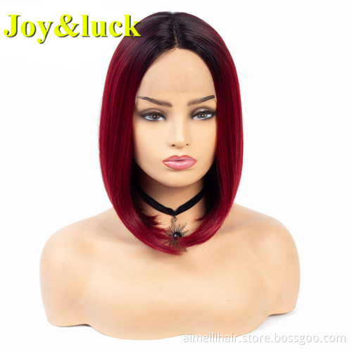 Wholesale Price Wigs For Women High Quality Natural Short Straight Bob Wig Brown Ombre Blonde Lace Front Synthetic Ladies Hair